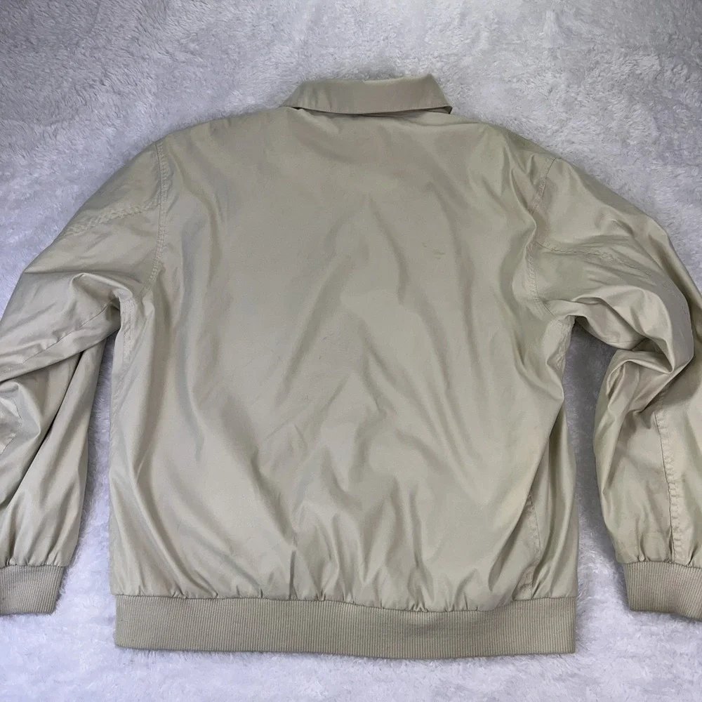 VTG 90s St John's Bay Men's Large FullZip Bomber‎ Jacket Tan Distressed +USA Pin